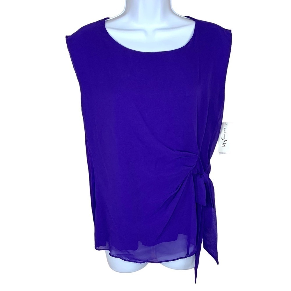 NEW Maison Jules Purple Sleeveless Blouse Bow Accent Womens Small Draped